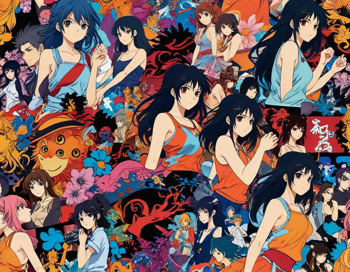 A dynamic collage showcasing the journey of hentai from manga panels to animated scenes, featuring iconic characters in various art styles. Include a blend of colorful manga illustrations transitioning into vibrant anime moments, surrounded by elements symbolizing adult entertainment, such as film reels and the play button. The background should evoke a sense of evolution with a gradient spectrum, illustrating the timeline. Include subtle hints of Japanese culture in the artwork. vivid colors. anime aesthetic. seamless blend.